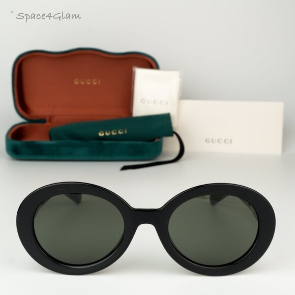 Gucci Men Sunglasses Shiny Black Grey Oval GG1722SA 001 BRAND NEW - Picture 1 of 8